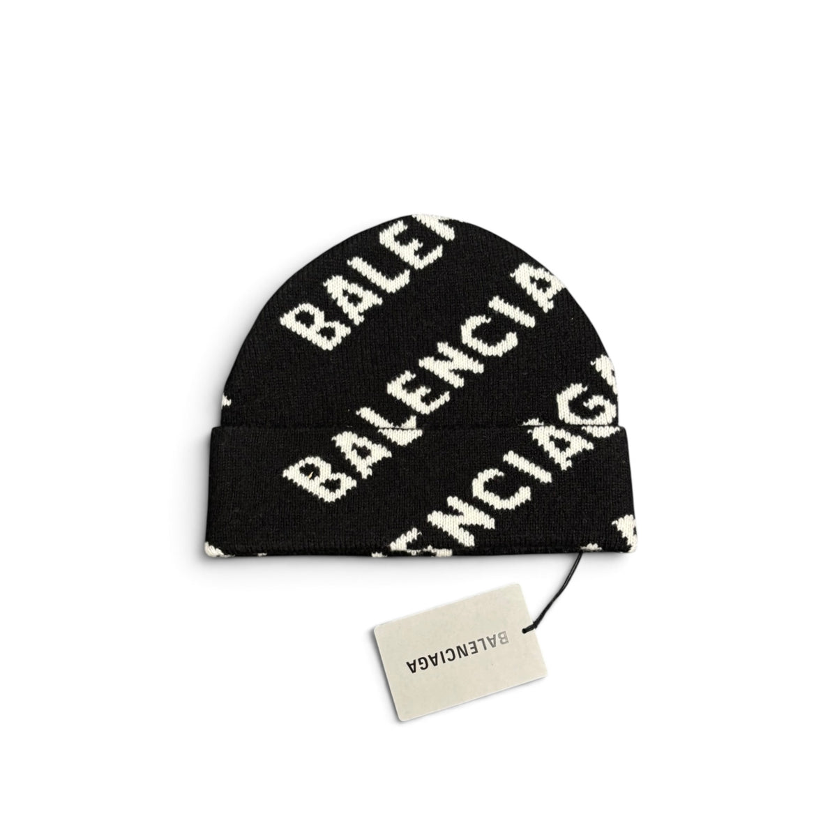 BALENCIAGA ALL OVER TEXT LOGO BEANIE