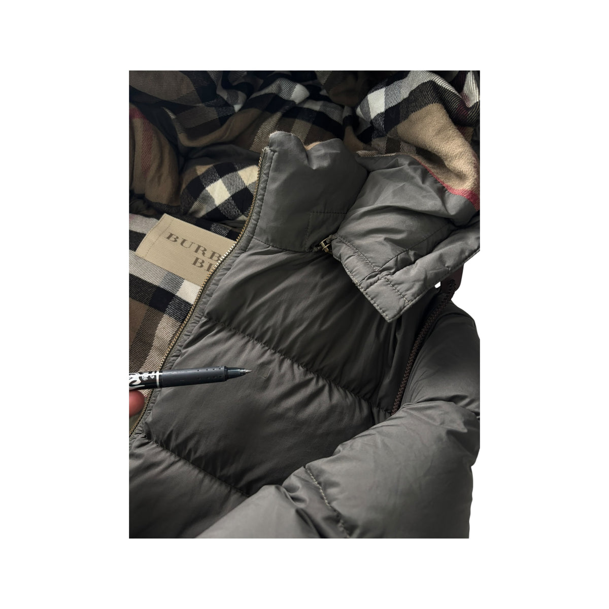 BURBERRY MONOGRAM CHECK COLLAR DOWN JACKET