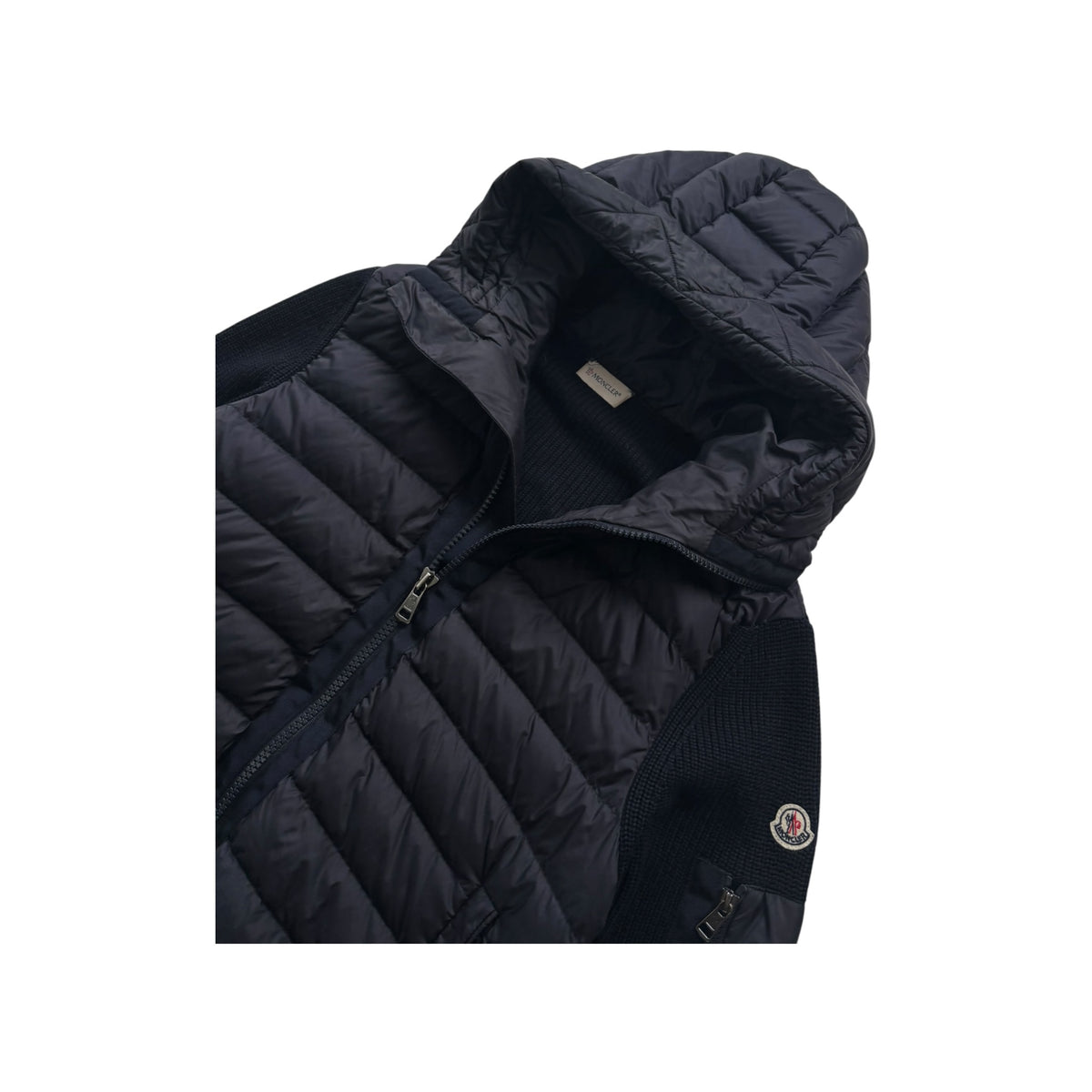 MONCLER PADDED WOOL HOODED CARDIGAN