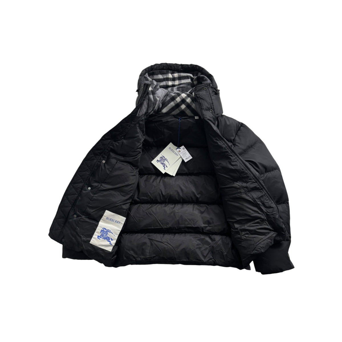 BURBERRY HALSBY CHECK COLLAR HOODED DOWN JACKET