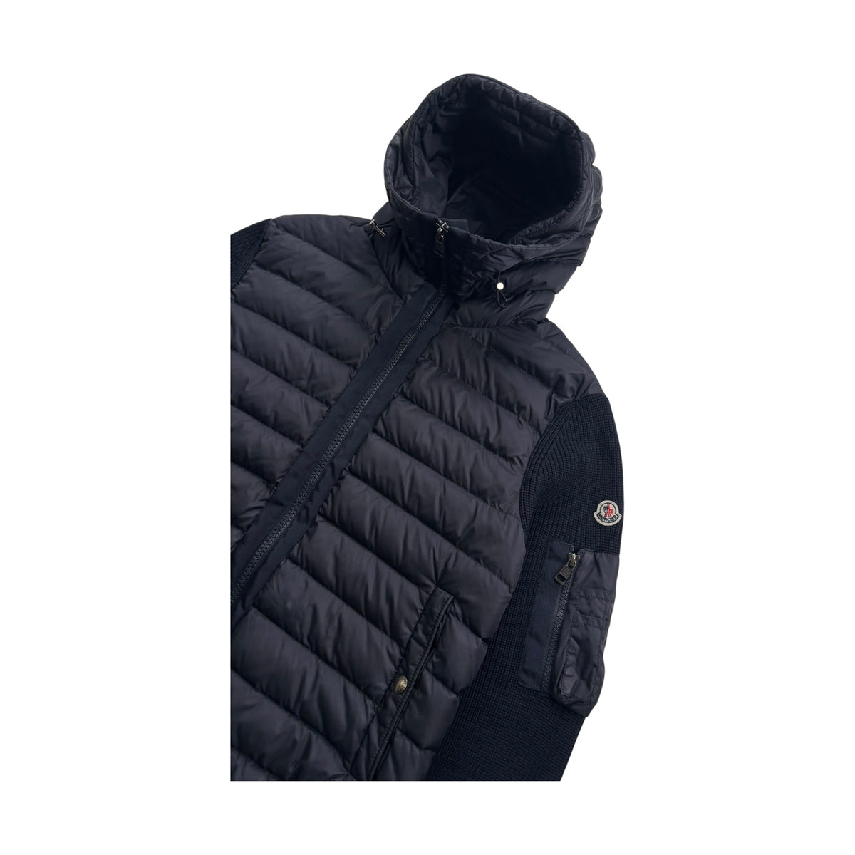 MONCLER PADDED WOOL HOODED CARDIGAN