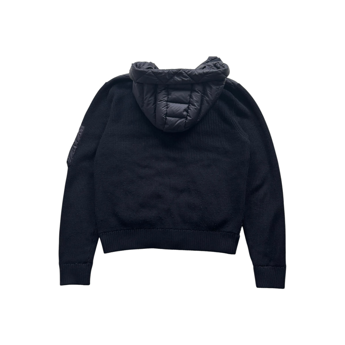 MONCLER PADDED WOOL HOODED CARDIGAN