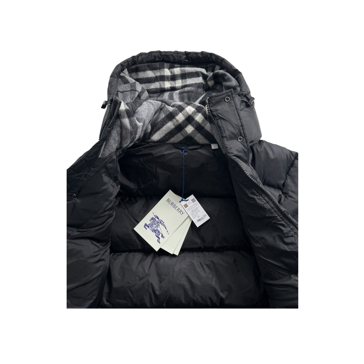 BURBERRY HALSBY CHECK COLLAR HOODED DOWN JACKET