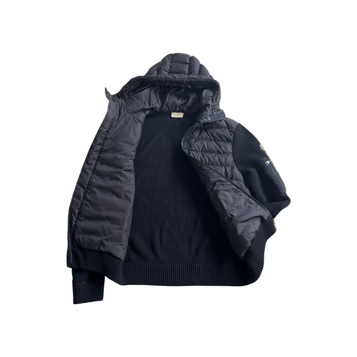 MONCLER PADDED WOOL HOODED CARDIGAN