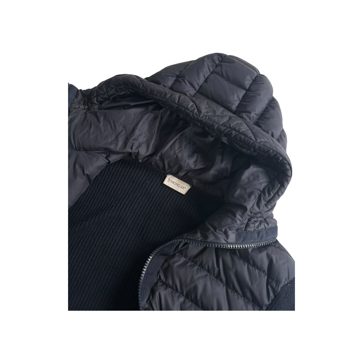 MONCLER PADDED WOOL HOODED CARDIGAN