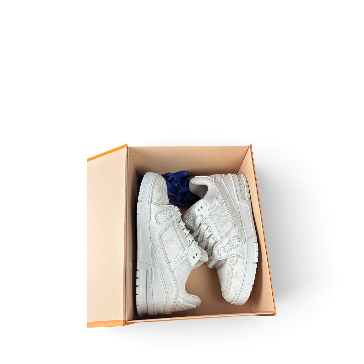 LOUIS VUITTON ALL WHITE LV TRAINER SNEAKERS