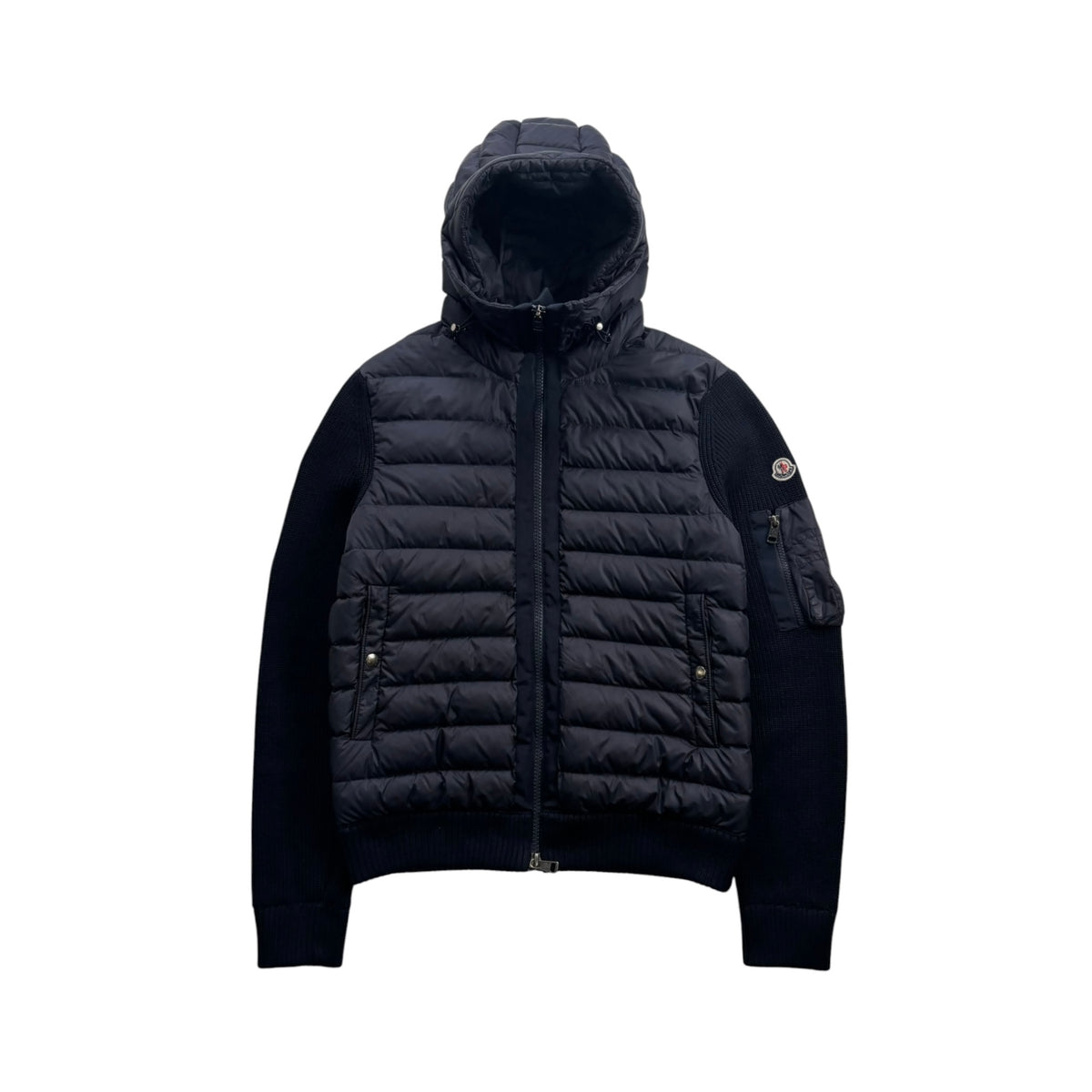 MONCLER PADDED WOOL HOODED CARDIGAN